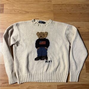 Ralph Lauren Hand Knit Cream Sweater with Bear Design